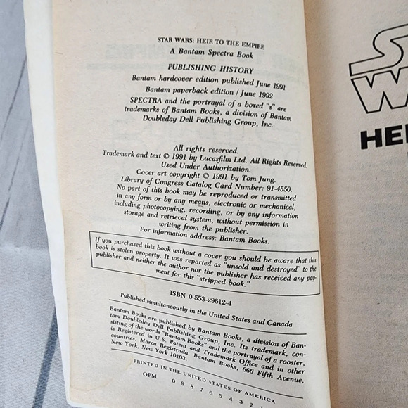 Star Wars Volume 1 Heir to the Empire Vintage 1992 Paperback Novel Timothy Zahn - Picture 9 of 13